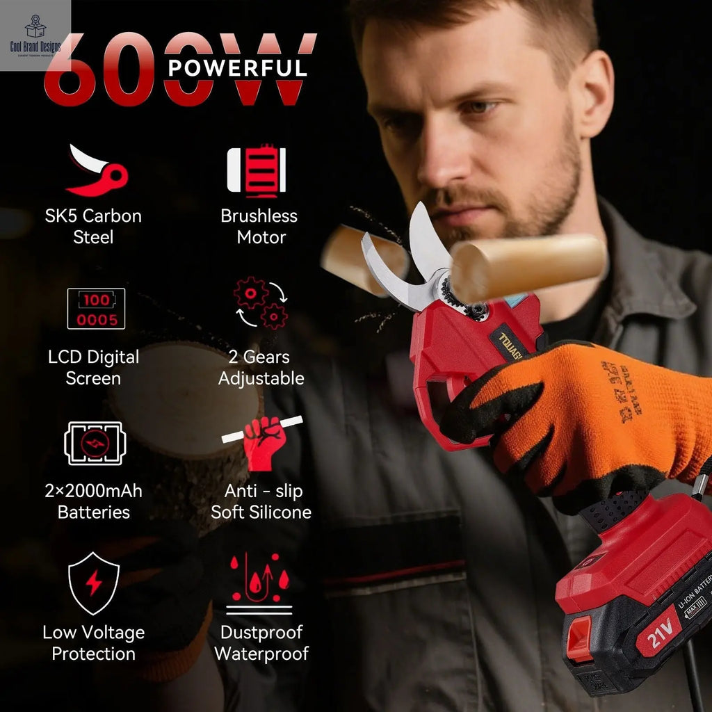 Upgraded Electric Pruning Shears,1.2" Cutting Diameter Cordless Power Pruner with LCD Display, Brushless Motor Pruning Shears with 2000mAh*2 Rechargeable Batteries for Garden Tree Pruner Branch - Cool Brand Designs