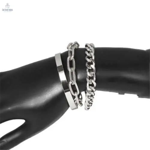 U.S. High Fashion Mixed Chains Design Women Alloy Costume Bracelet Set - Platinum - Cool Brand Designs