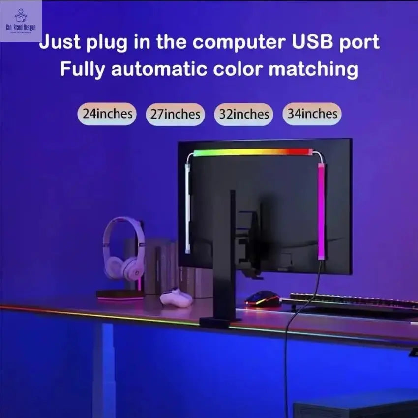 USB RGBIC LED Strip Lights for PC Monitor, App Controlled Gaming Backlight with Music Sync, 24 to 34 Inch Computer Screen LED Lighting for Gaming Room Decor - Cool Brand Designs