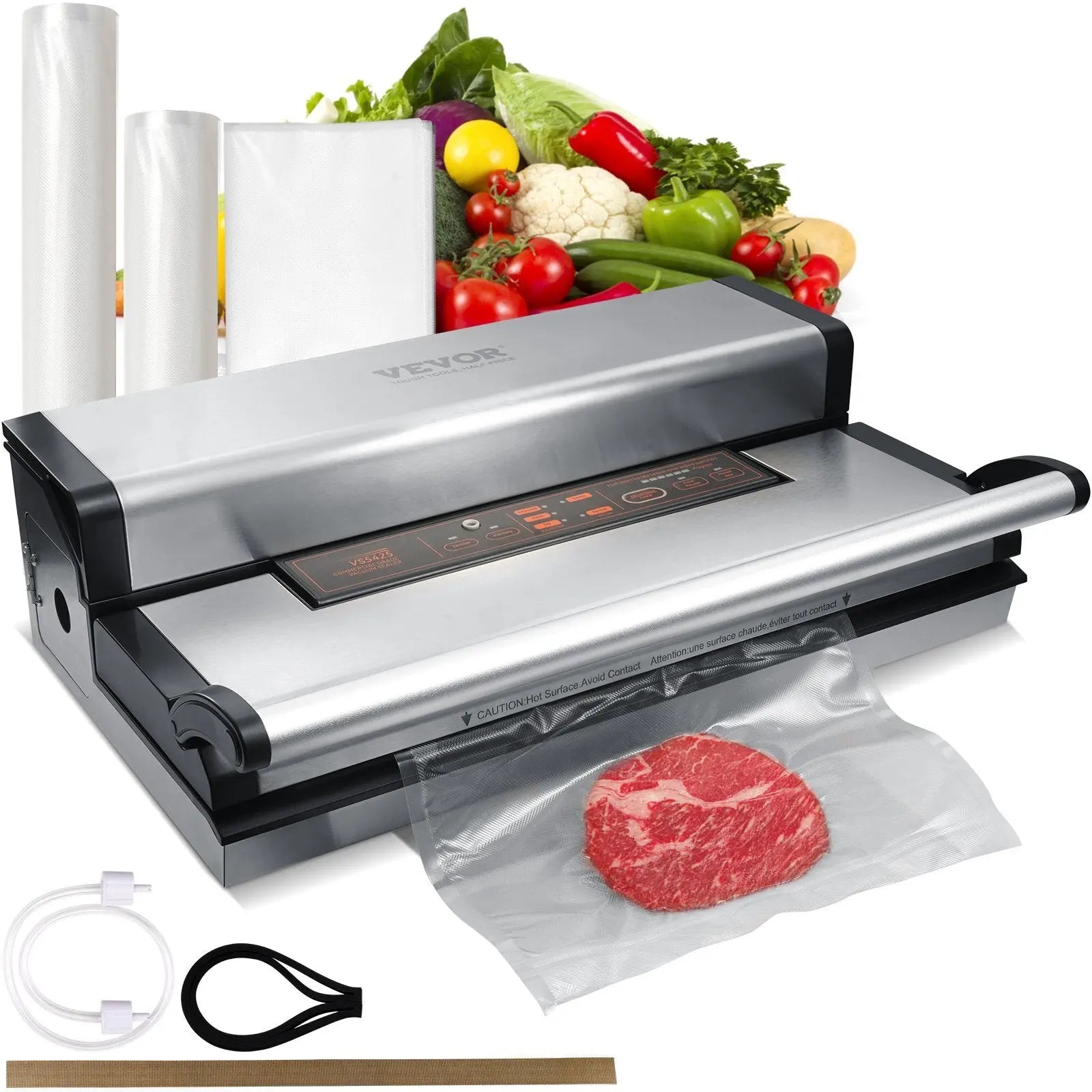 Vacuum Sealer Machine, 95Kpa 350W Powerful Dual Pump and Dual Sealing, Dry and Moist Food Storage, Automatic and Manual Air Sealing System with Built-in Cutter, with Seal Bag and External Hose VEVOR