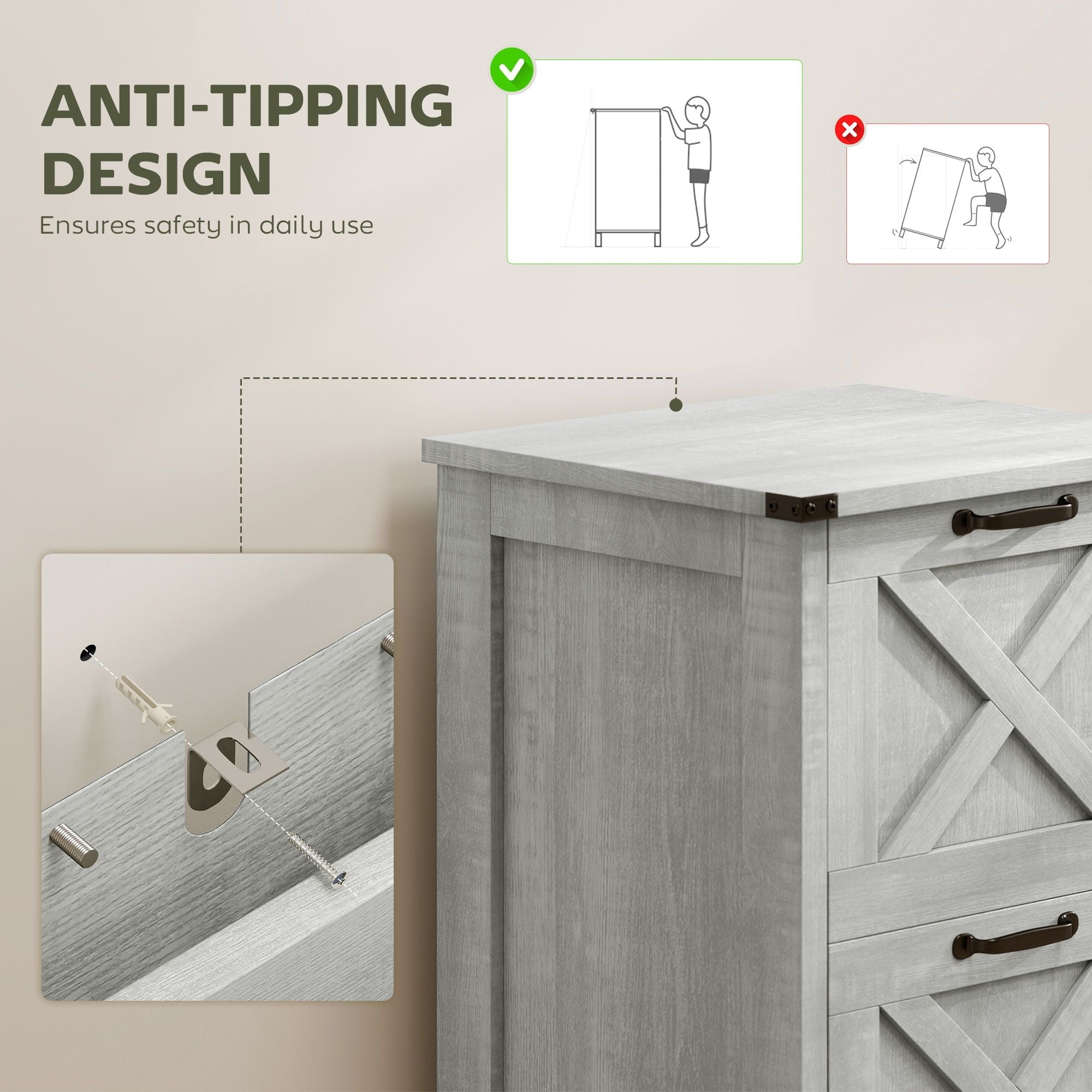 Vertical File Cabinet with 2 Drawers, Rustic Farmhouse Office Storage Cabinet for A4, Letter Size, Distressed Light Gray - Cool Brand Designs
