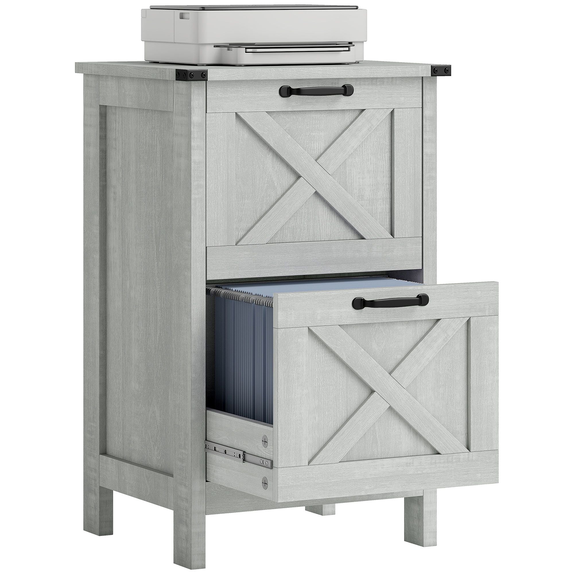 Vertical File Cabinet with 2 Drawers, Rustic Farmhouse Office Storage Cabinet for A4, Letter Size, Distressed Light Gray - Cool Brand Designs