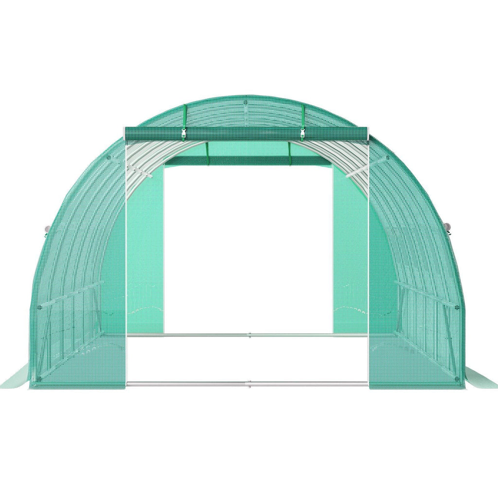 Walk-in Tunnel Greenhouse, 20 x 10 x 7 ft Portable Plant Hot House with Galvanized Steel Hoops, 3 Top Beams, Diagonal Poles, 2 Zippered Doors & 12 Roll-up Windows, Green - Cool Brand Designs