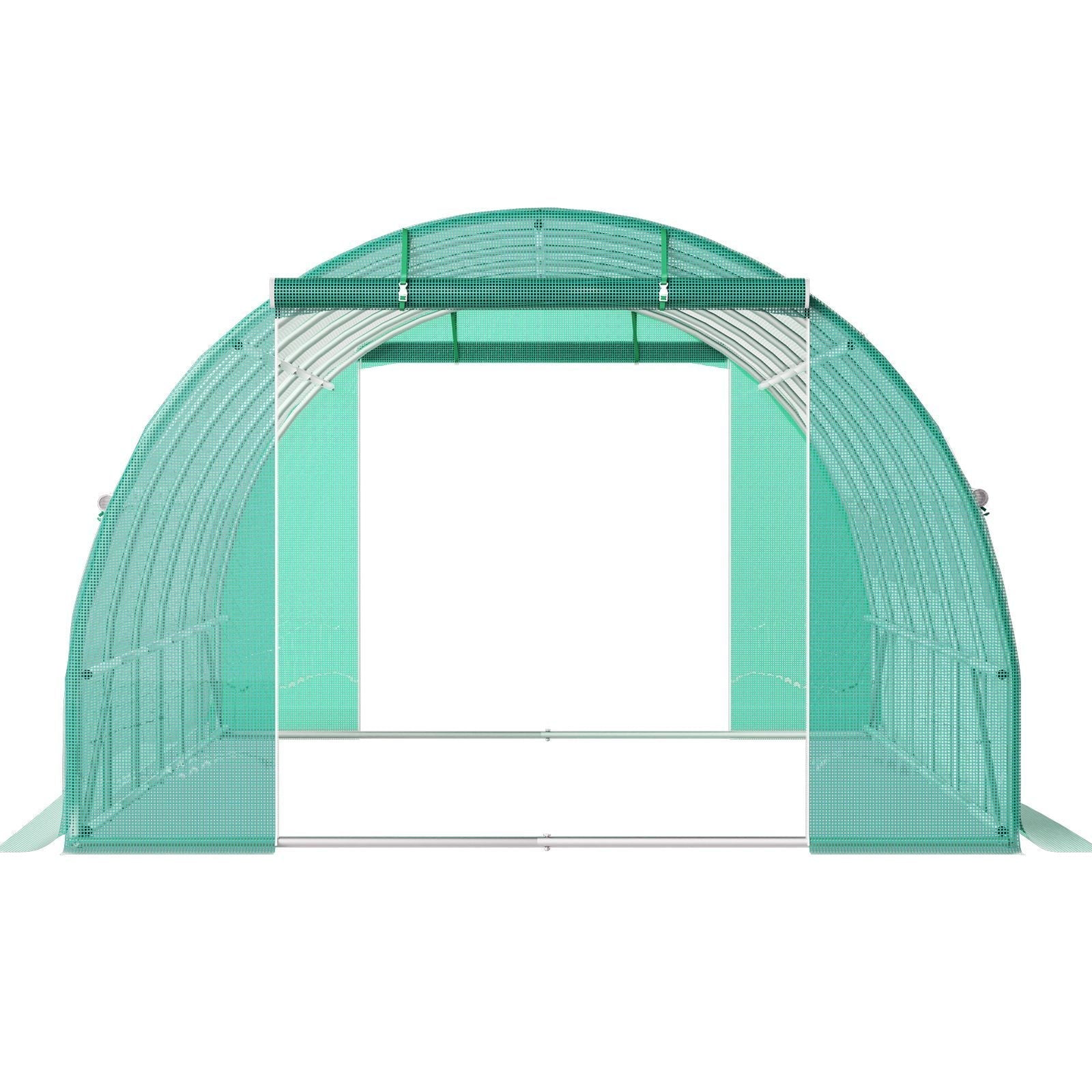 Walk-in Tunnel Greenhouse, 20 x 10 x 7 ft Portable Plant Hot House with Galvanized Steel Hoops, 3 Top Beams, Diagonal Poles, 2 Zippered Doors & 12 Roll-up Windows, Green - Cool Brand Designs