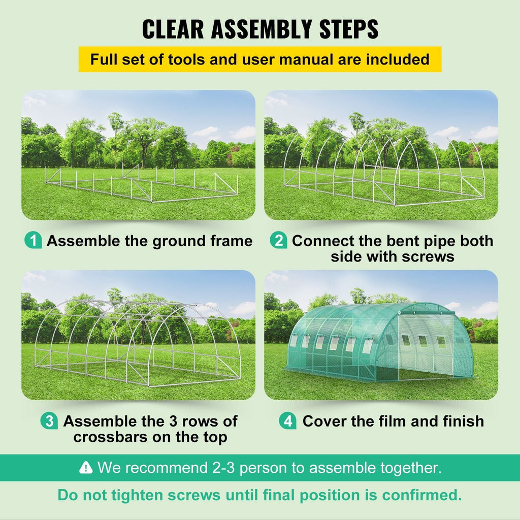 Walk-in Tunnel Greenhouse, 20 x 10 x 7 ft Portable Plant Hot House with Galvanized Steel Hoops, 3 Top Beams, Diagonal Poles, 2 Zippered Doors & 12 Roll-up Windows, Green - Cool Brand Designs