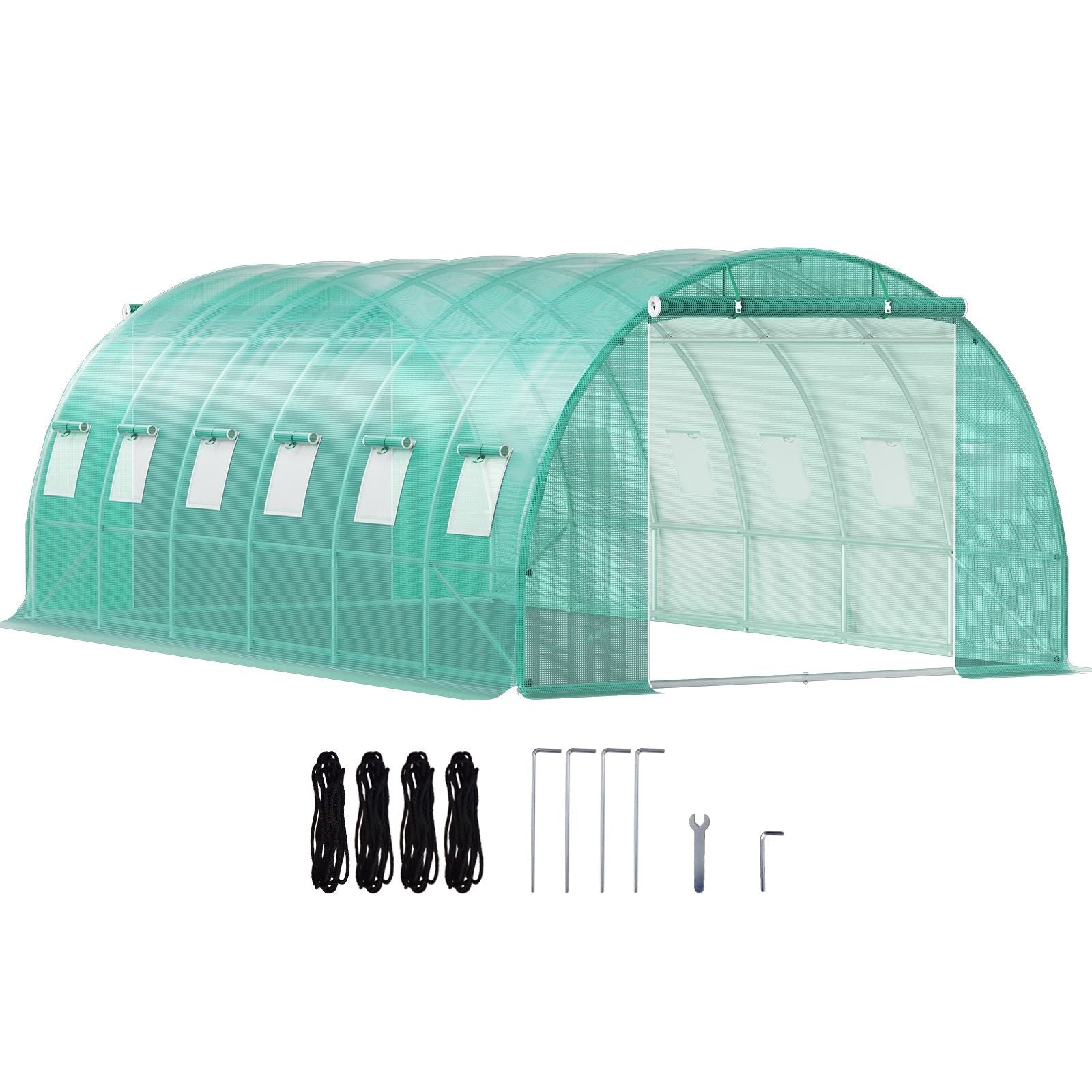 Walk-in Tunnel Greenhouse, 20 x 10 x 7 ft Portable Plant Hot House with Galvanized Steel Hoops, 3 Top Beams, Diagonal Poles, 2 Zippered Doors & 12 Roll-up Windows, Green - Cool Brand Designs