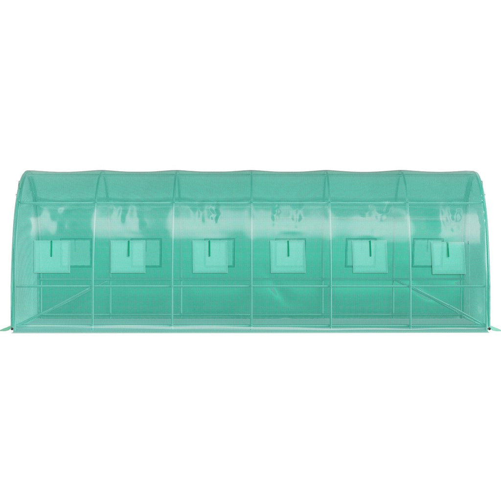 Walk-in Tunnel Greenhouse, 20 x 10 x 7 ft Portable Plant Hot House with Galvanized Steel Hoops, 3 Top Beams, Diagonal Poles, 2 Zippered Doors & 12 Roll-up Windows, Green - Cool Brand Designs
