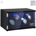 Watch Winder, Watch Winder for 4 Men's and Women's Automatic Watches, with 2 Super Quiet Japanese Mabuchi Motors, Blue LED Light and Adapter, High-Density Board Shell and Black PU VEVOR