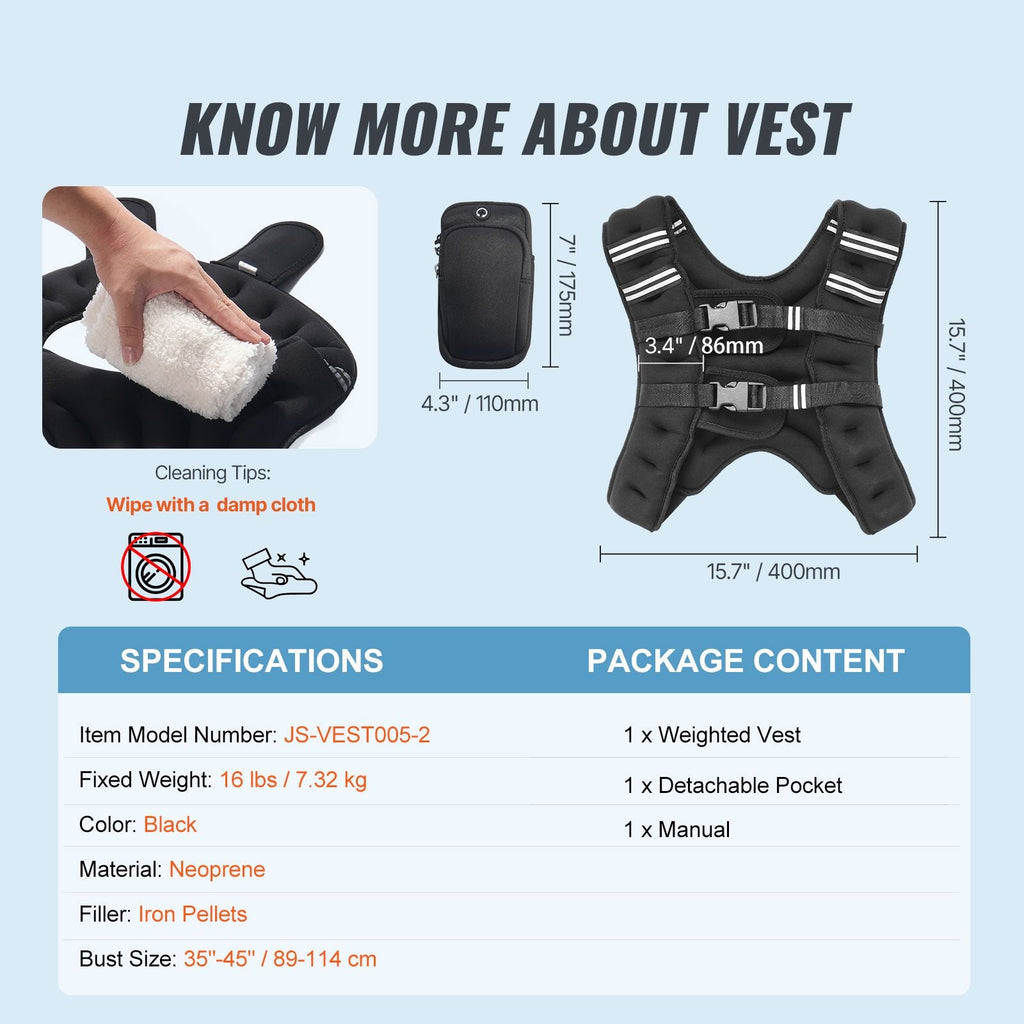 Weighted Vest, 16 lbs Weight Vest with Reflective Stripe, Adjustable Buckle Body Weight Vest for Men Women, Workout Equipment for Strength Training, Running, Jogging, Fitness, and Weight Loss - Cool Brand Designs