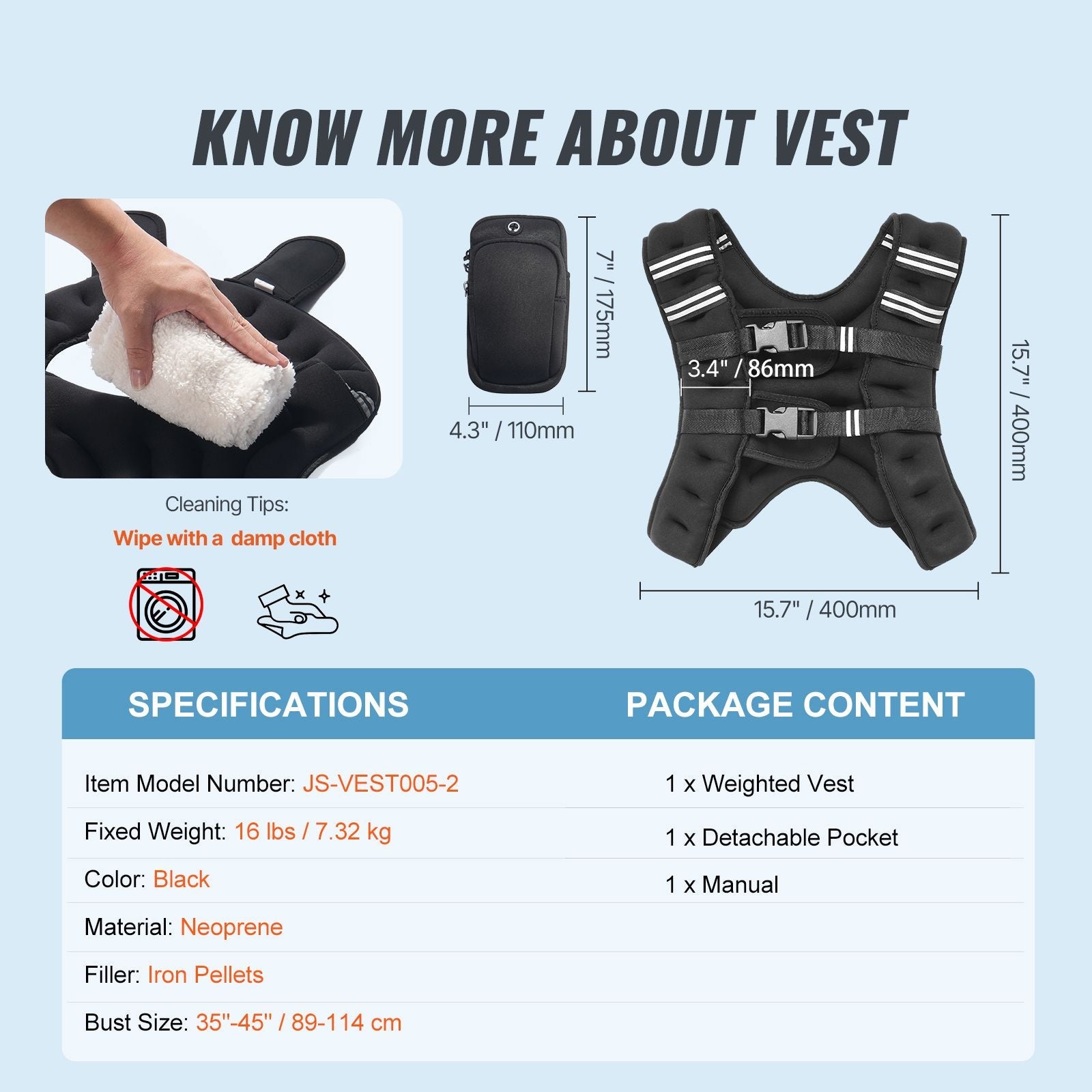 Weighted Vest, 16 lbs Weight Vest with Reflective Stripe, Adjustable Buckle Body Weight Vest for Men Women, Workout Equipment for Strength Training, Running, Jogging, Fitness, and Weight Loss - Cool Brand Designs
