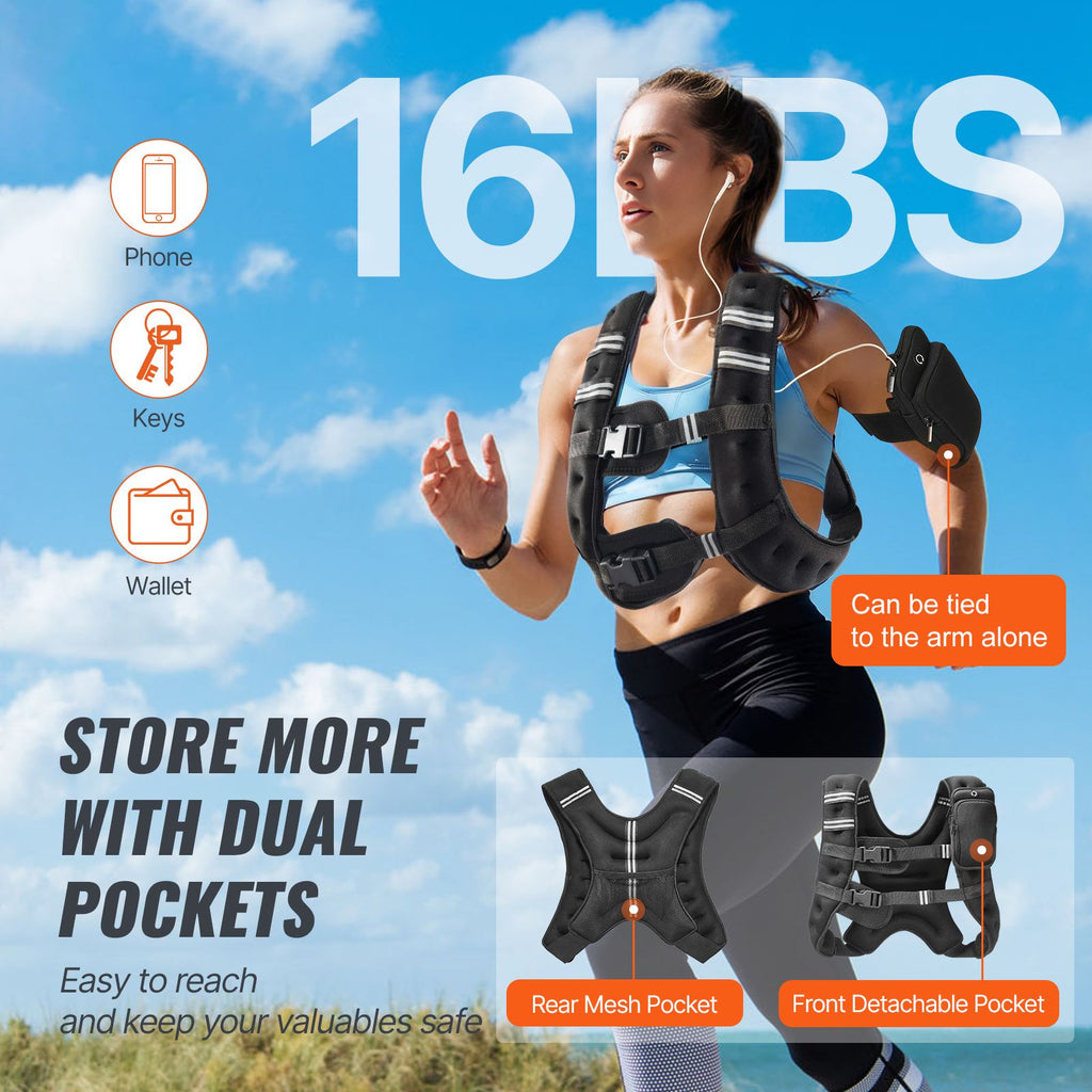 Weighted Vest, 16 lbs Weight Vest with Reflective Stripe, Adjustable Buckle Body Weight Vest for Men Women, Workout Equipment for Strength Training, Running, Jogging, Fitness, and Weight Loss - Cool Brand Designs