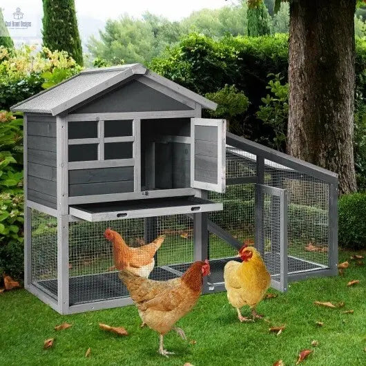 Wooden 56.5 Inch Length Rabbit Hutch with Pull out Tray and Ramp - Color: Gray - Cool Brand Designs