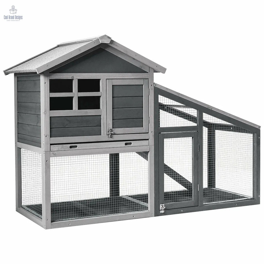 Wooden 56.5 Inch Length Rabbit Hutch with Pull out Tray and Ramp - Color: Gray - Cool Brand Designs