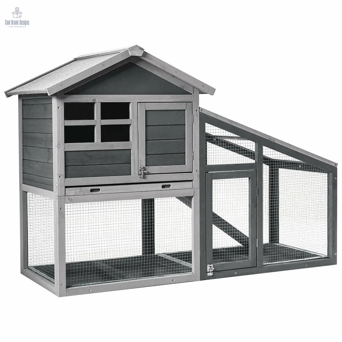 Wooden 56.5 Inch Length Rabbit Hutch with Pull out Tray and Ramp - Color: Gray - Cool Brand Designs